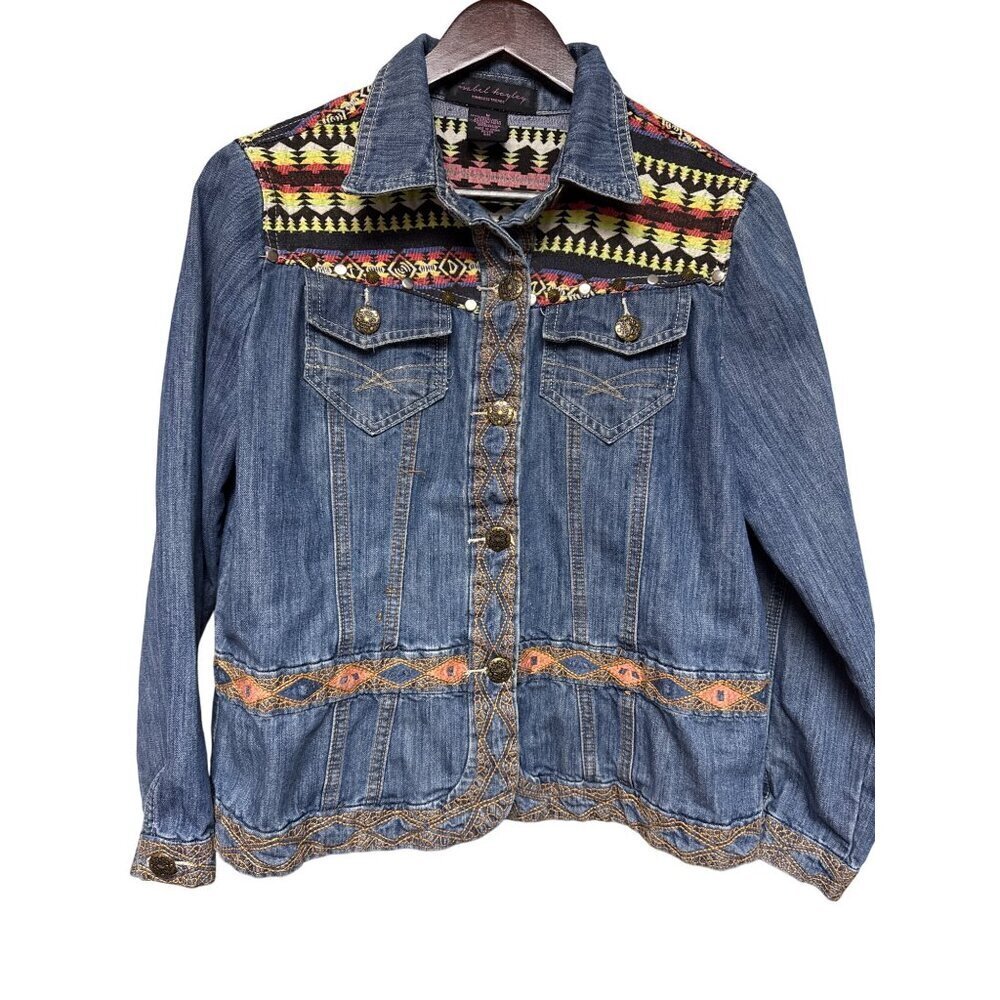 Isabel Hayley Women's Jacket Denim Jean Aztec Southwestern Embroidered Medium